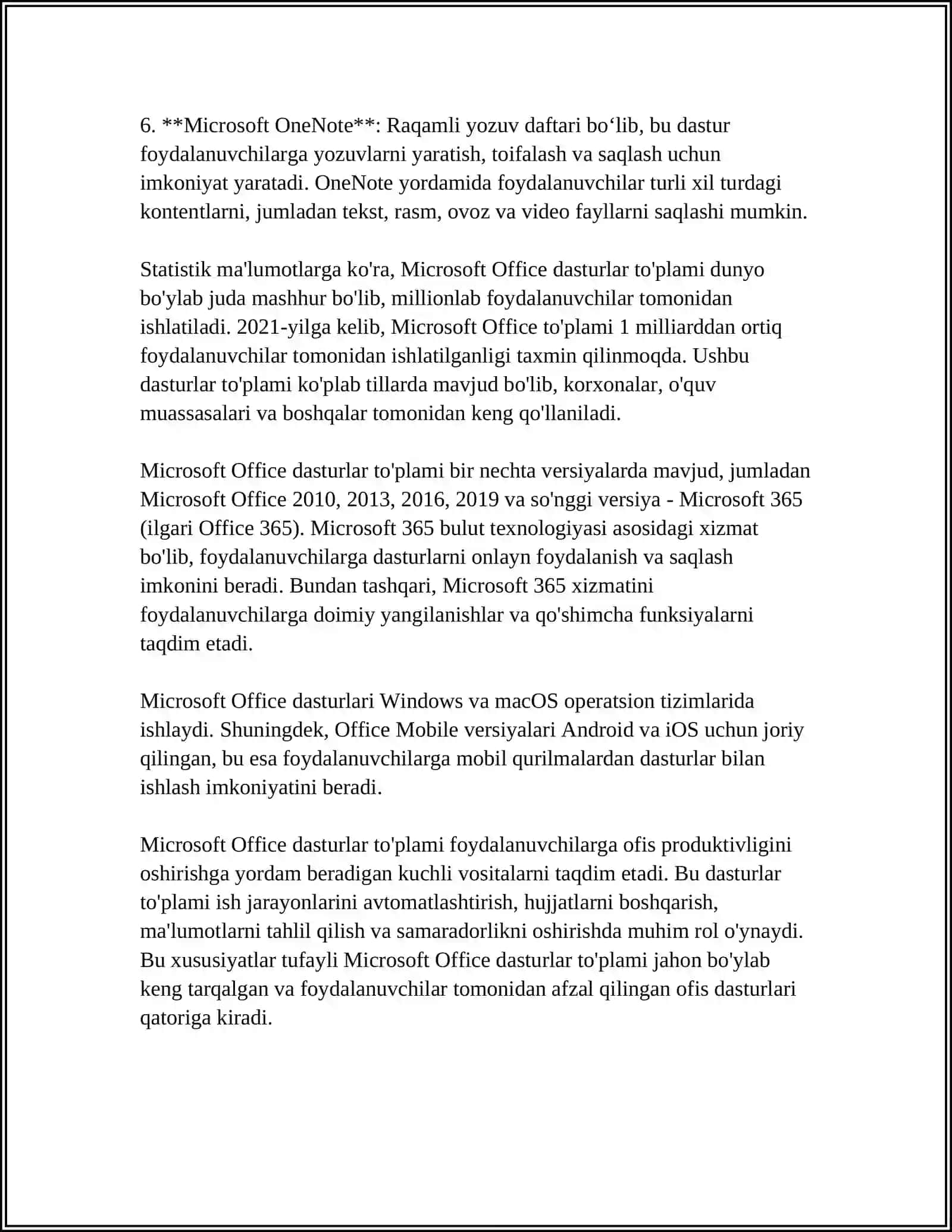 MICROSOFT OFFICE HAQIDA MUSTAQIL ISH 4