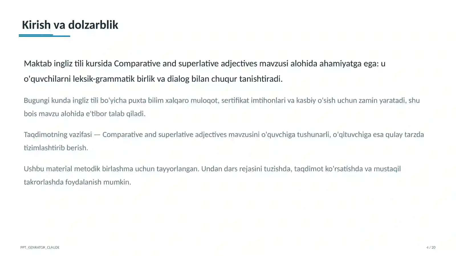 Comparative and superlative adjectives (6-sinf) 4