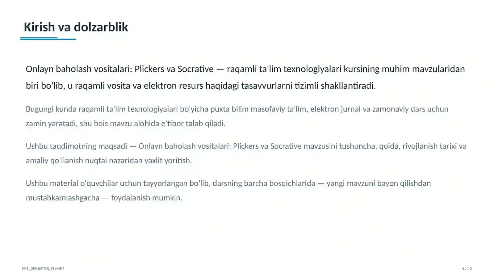 Onlayn baholash vositalari: Plickers va Socrative 4
