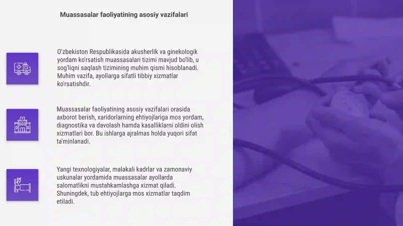 O'zbekiston Respublikasida akusherlik va ginekologik yordam ko'rsatish muassasalari 4