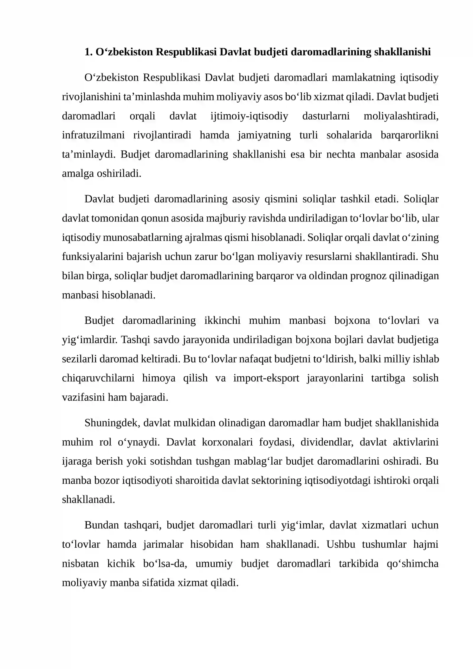 O‘ZBEKISTON RESPUBLIKASI DAVLAT BUDJETI DAROMADLARI TARKIBIDA SOLIQLARNING TUTGAN O‘RNI VA AHAMIYATI 4