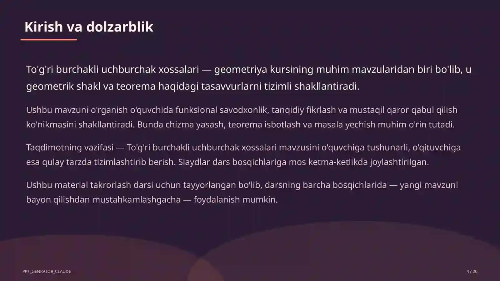 To'g'ri burchakli uchburchak xossalari (7-sinf) 4