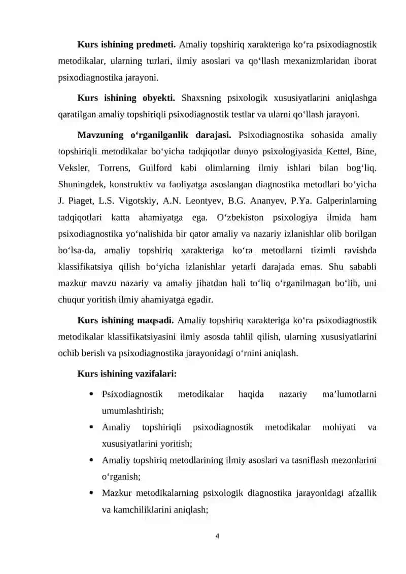 Amaliy topshiriq xarakteriga ko'ra psixadiognostik metodikalar klasfikatsiyasi 4