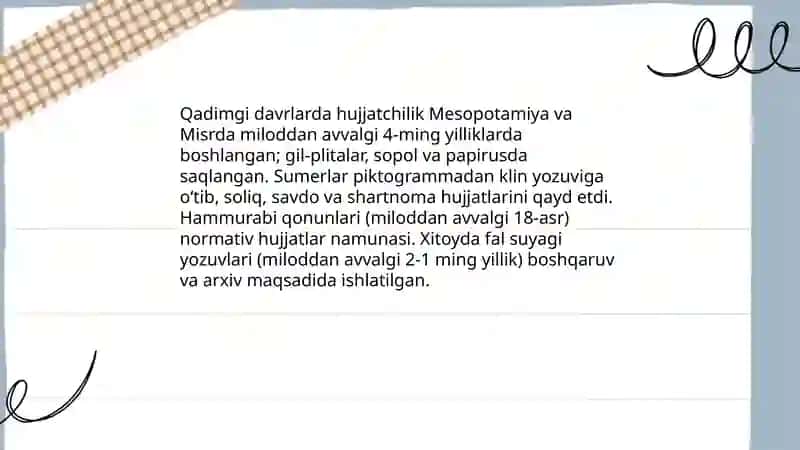 Hujjatchilik tarixi.Normativ (me’yoriy) hujjat tushunchasi 4