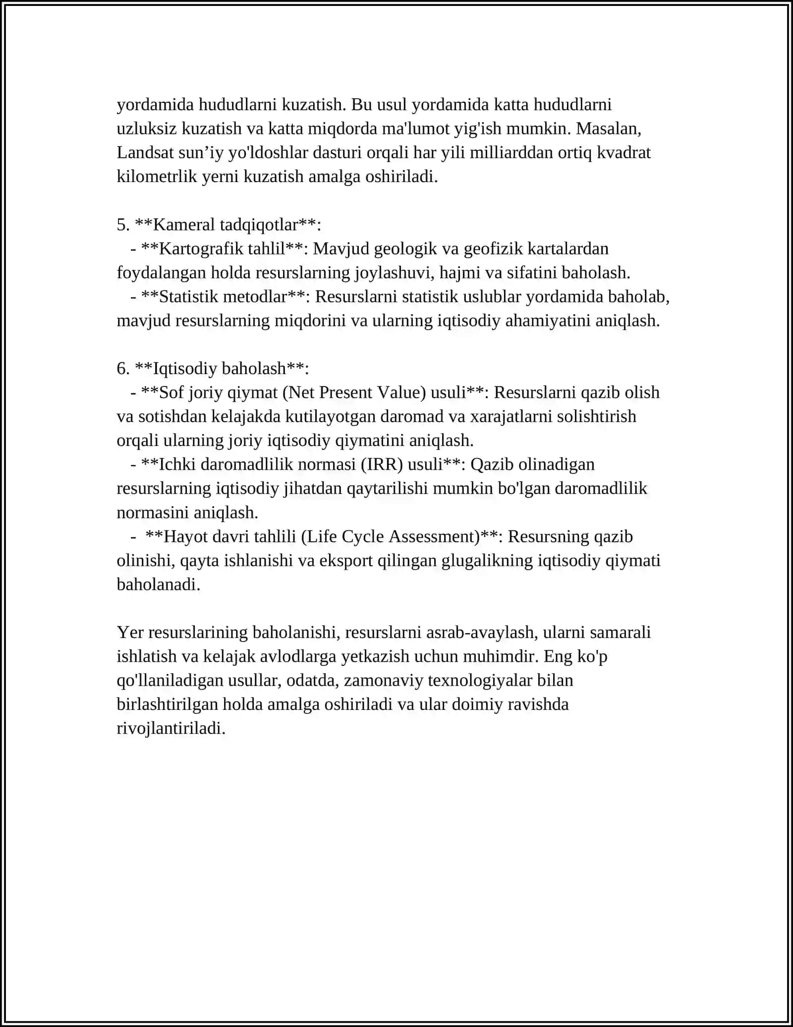 Yer resurslarining baholash usullari 4