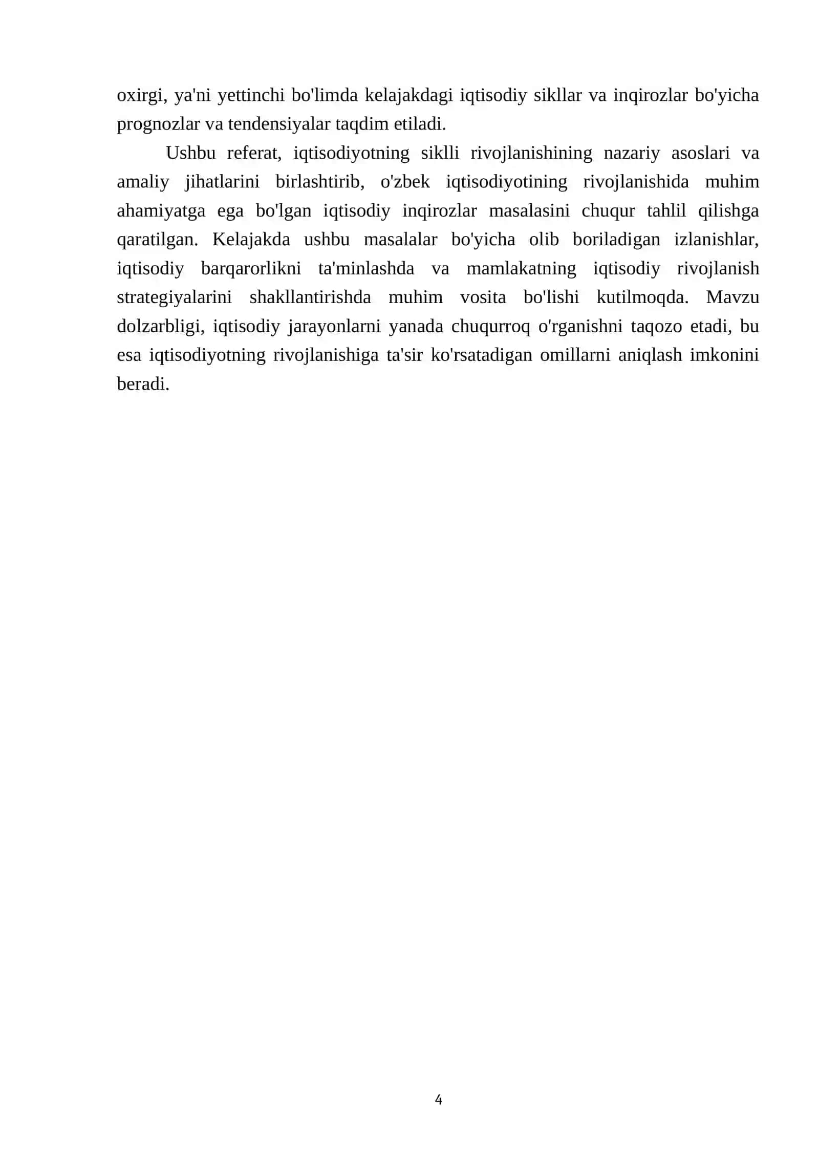 Iqtisodiyotning siklli rivojlanishi. Iqtisodiy inqirozlar 4