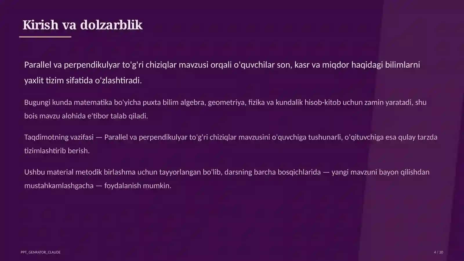 Parallel va perpendikulyar to'g'ri chiziqlar (6-sinf) 4