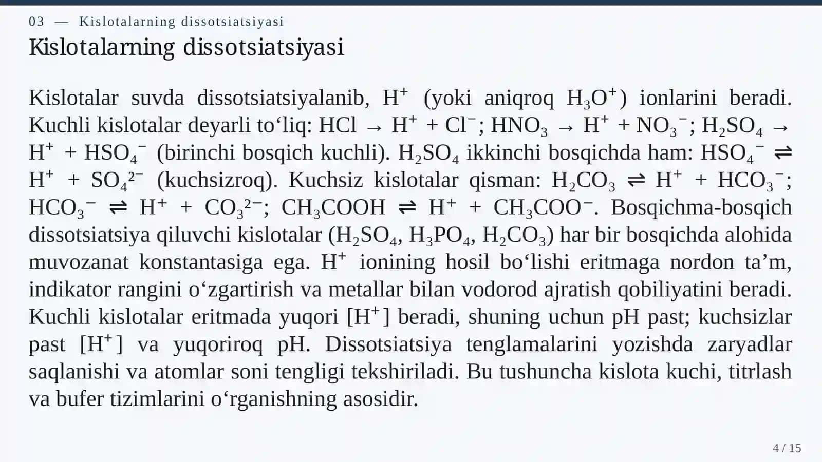 ELEKTROLITIK DISSOTSIATSIYA VA ELEKTROLITLAR: IONLAR, ELEKTR O‘TKAZUVCHANLIK VA ERITMALARDAGI JARAYONLAR 4