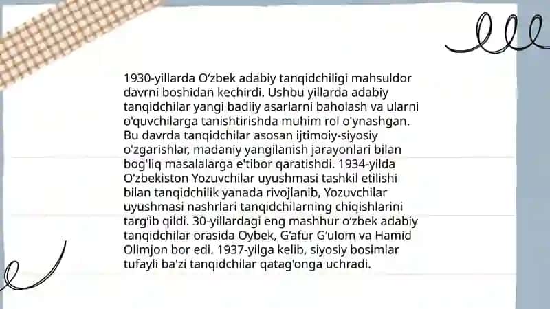 O‘zbek adabiy tanqidi tarixi fanidan tayyorlagan taqdimoti 4