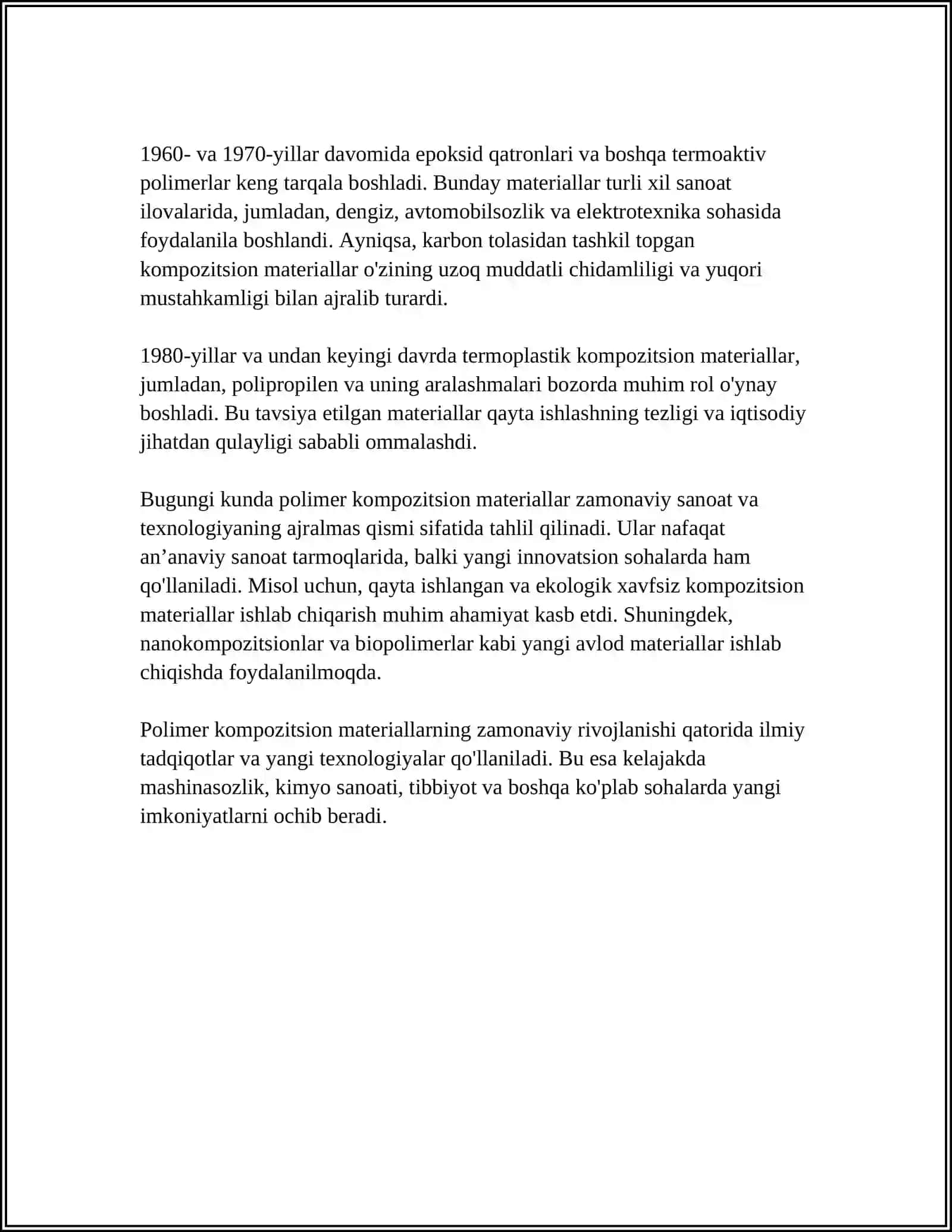 POLIMER KOMPAZITSION MATERIALLAR ISHLAB CHIQARUVCHI KUCHLARINING ZAMONAVIY RIVOJLANISHI 4