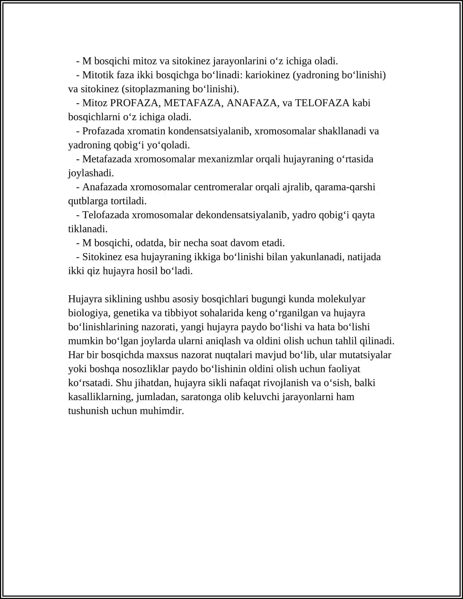 HUJAYRA SIKLI. MITOZ VA MEYOZ JARAYONLARI 4