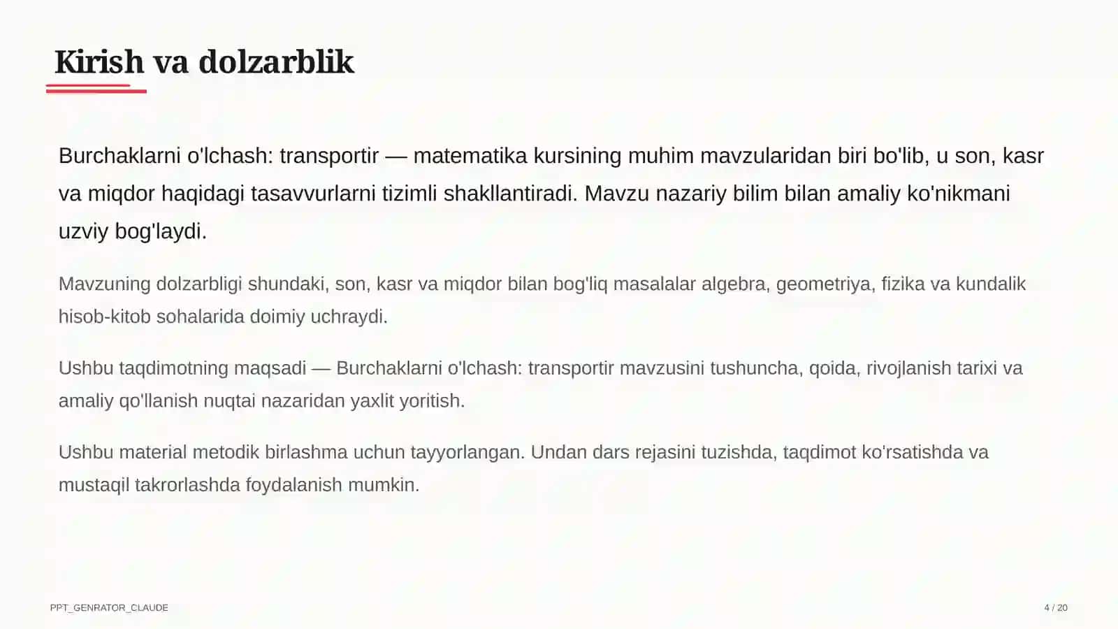 Burchaklarni o'lchash: transportir (5-sinf) 4