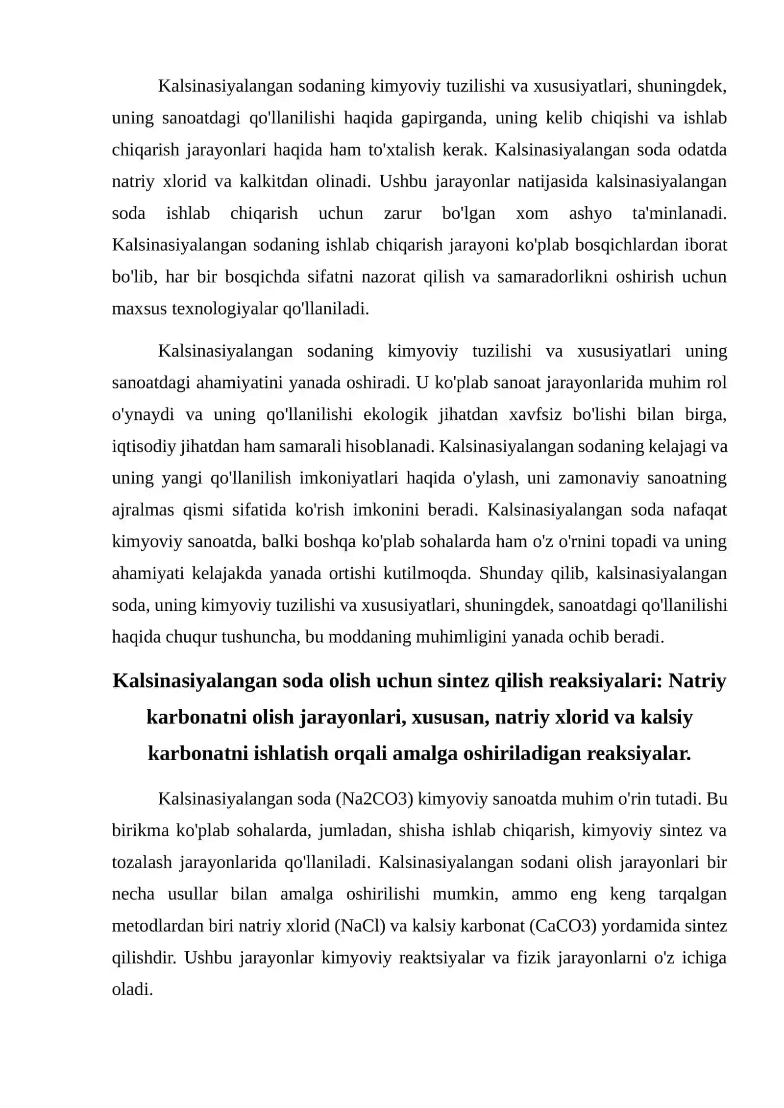 Kalsinasiyalangan soda olish uchun sintez qilish reaksiyasi. 4