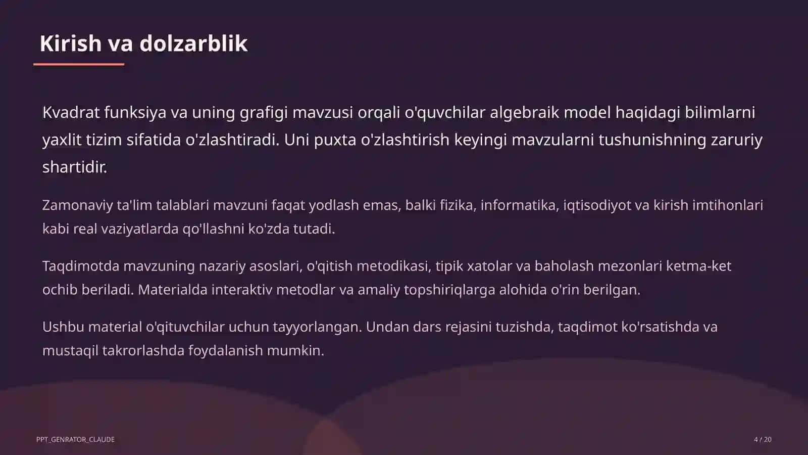 Kvadrat funksiya va uning grafigi (9-sinf) 4