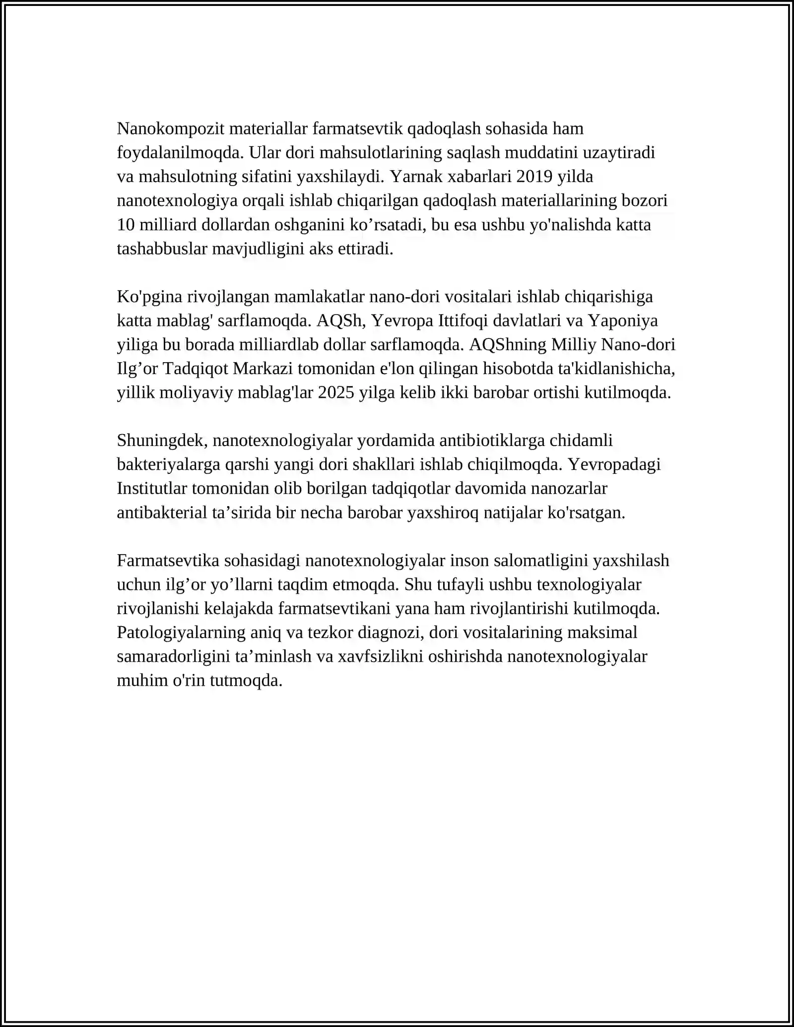BUGUNGI KUN TIBBIYOTINING TURLI SIXALARIDA NANOTEXNOLOGIYALARDAN FOYDALANISHNING ASOSIY SABABLARI HAMDA UNING NATIJALARI 4