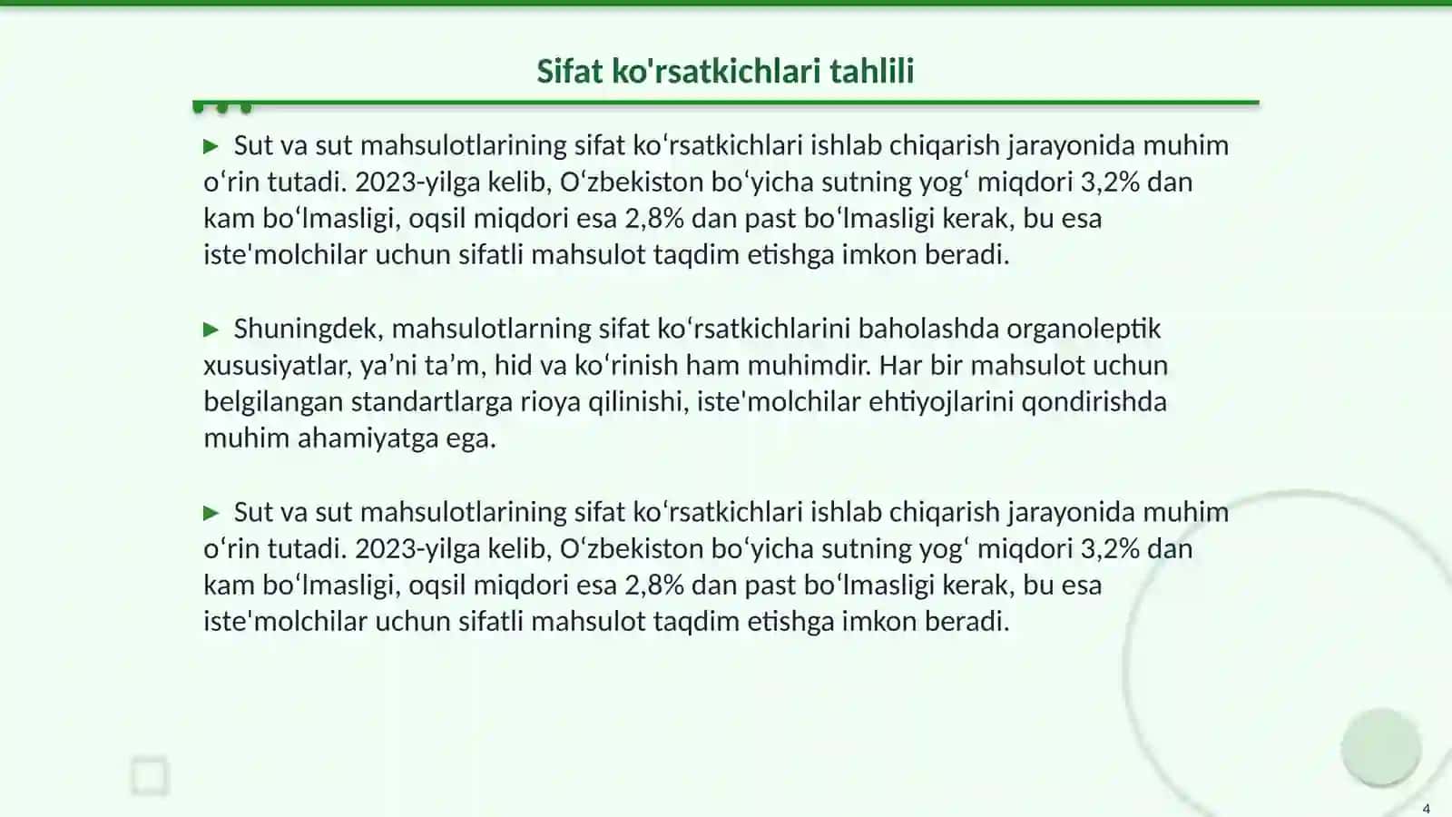 Sut va sut mahsulotlariga qo‘yiladigon talablar 4