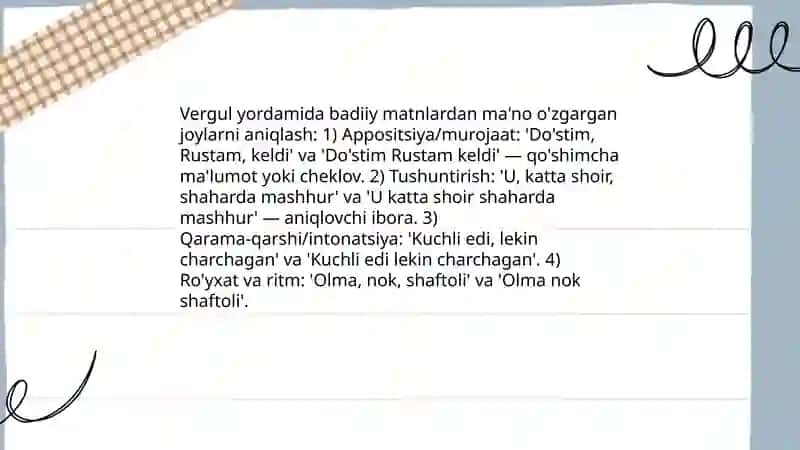 Badiiy Asar Matnlaridan Tinish Belgilar Ma'noga Ta'sir Qilgan Joylaridan Topib Yozish 4