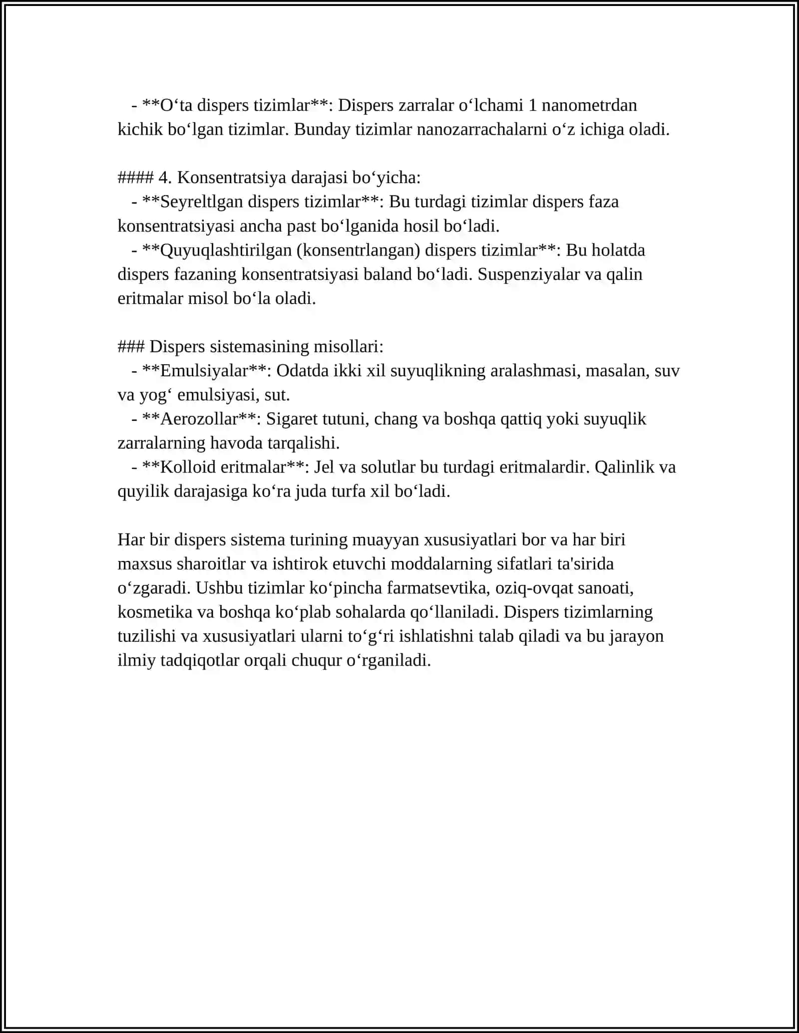 DAG'AL-DISPERS SISTEMALARNING HOSSALARI VA ULARNI TIBBIYOT VA FARMAKOLOGIYADA ISHLATILISHI 4