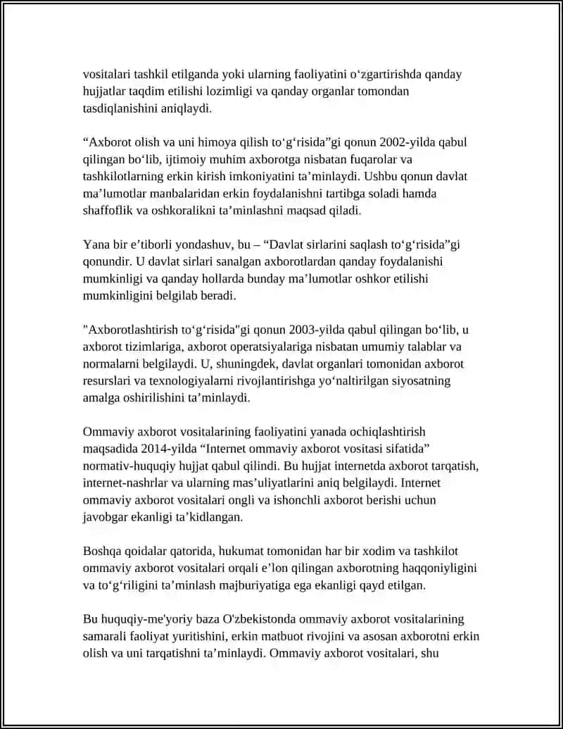 O'ZBEKISTON RESPUBLIKASIDA OMMAVIY AXBOROT VOSITALARINING FAOLIYATI 4