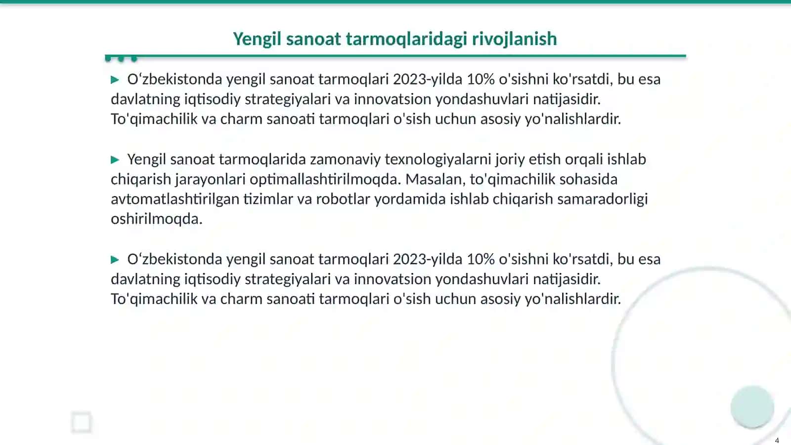 Oʻzbekiston Respublikasida yengil sanoat rivojlanishi yoʻnalishlari 4