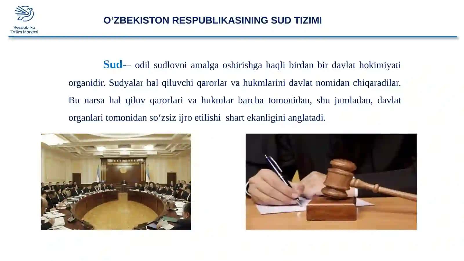 O‘ZBEKISTON RESPUBLIKASINING SUD TIZIMI MAVZU USTIDA ISHLASH NATIJASIDA 4
