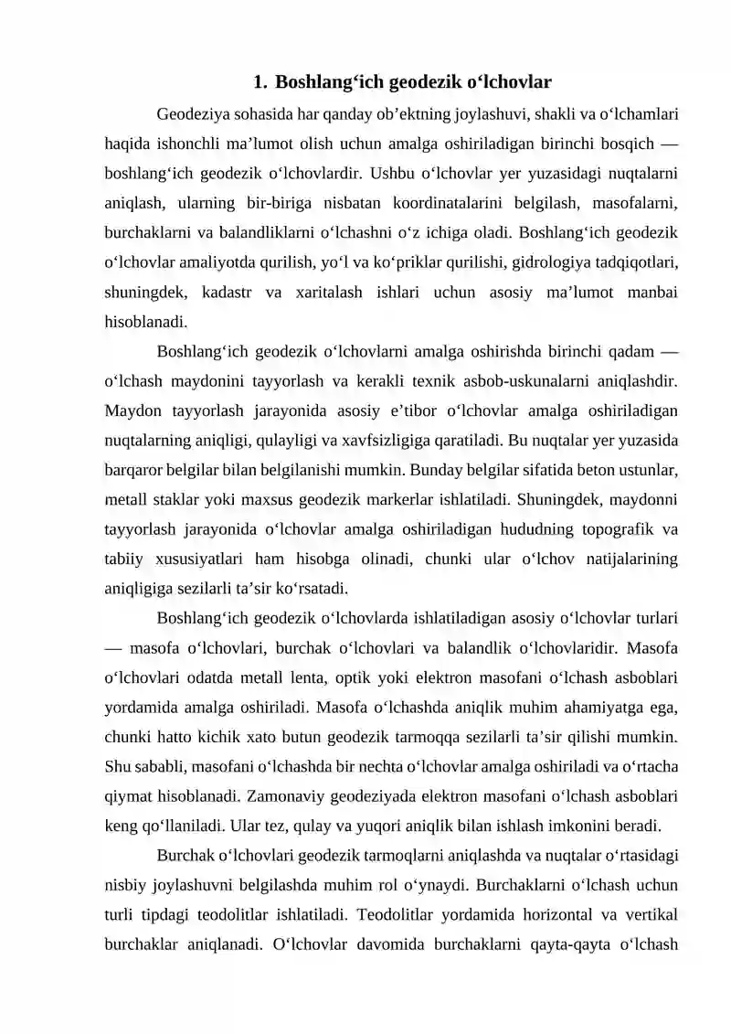 Dala ishlarini tashkil qilishdagi geodezik ishlar 4