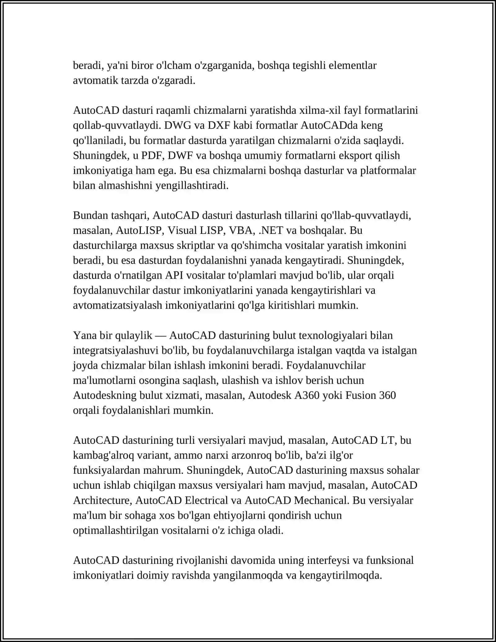 AUTOCAD DASTURI HAQIDA UMUMIY MA'LUMOT 4