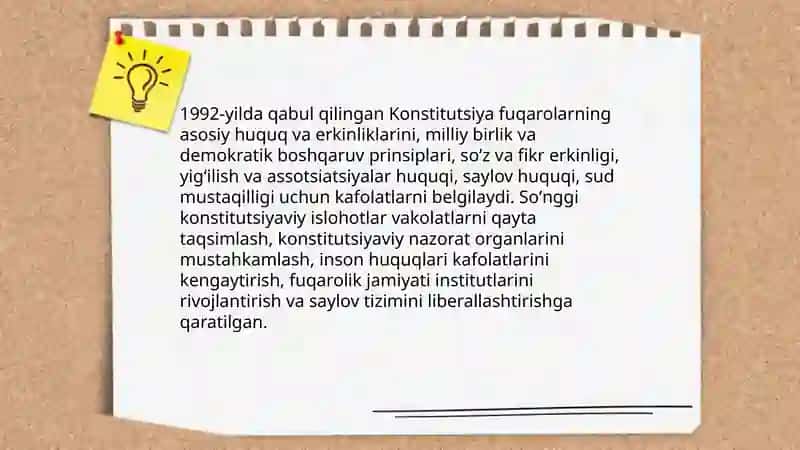 Oʻzbekistonda demokratik fuqarolik jamiyati asoslarining shakllanishi amalga oshirgan siyosiy islohatlar 4