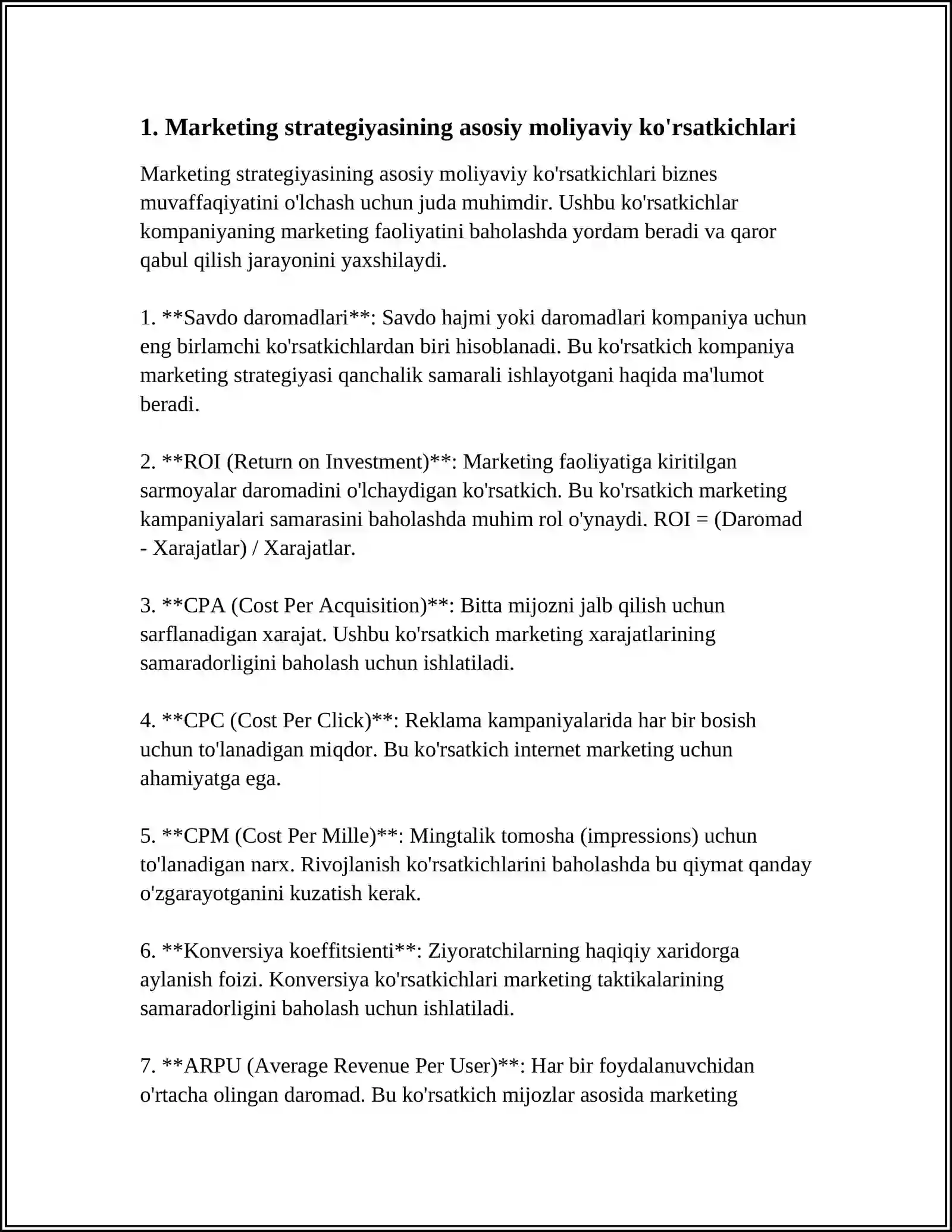 XÒJALIK YURUTUVCHI SUBYEKTLARNING MARKETING STRATEGIYASINING MOLIYAVIY JIHATLARI 4