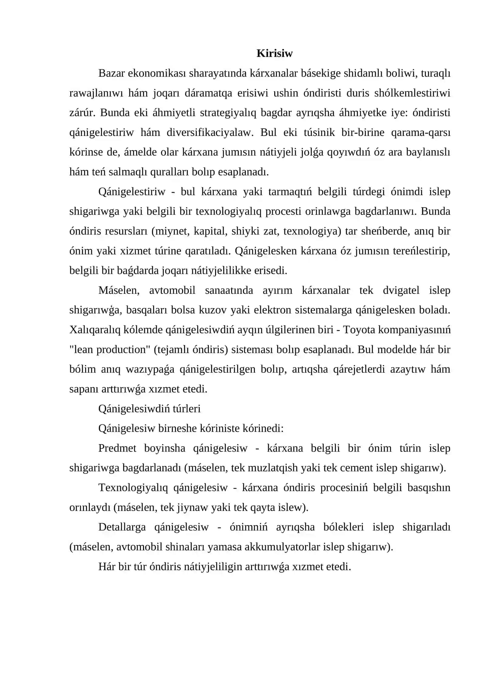 Islep shıǵarıwdı qánigelestiriw hám diversifikaciyalaw 4
