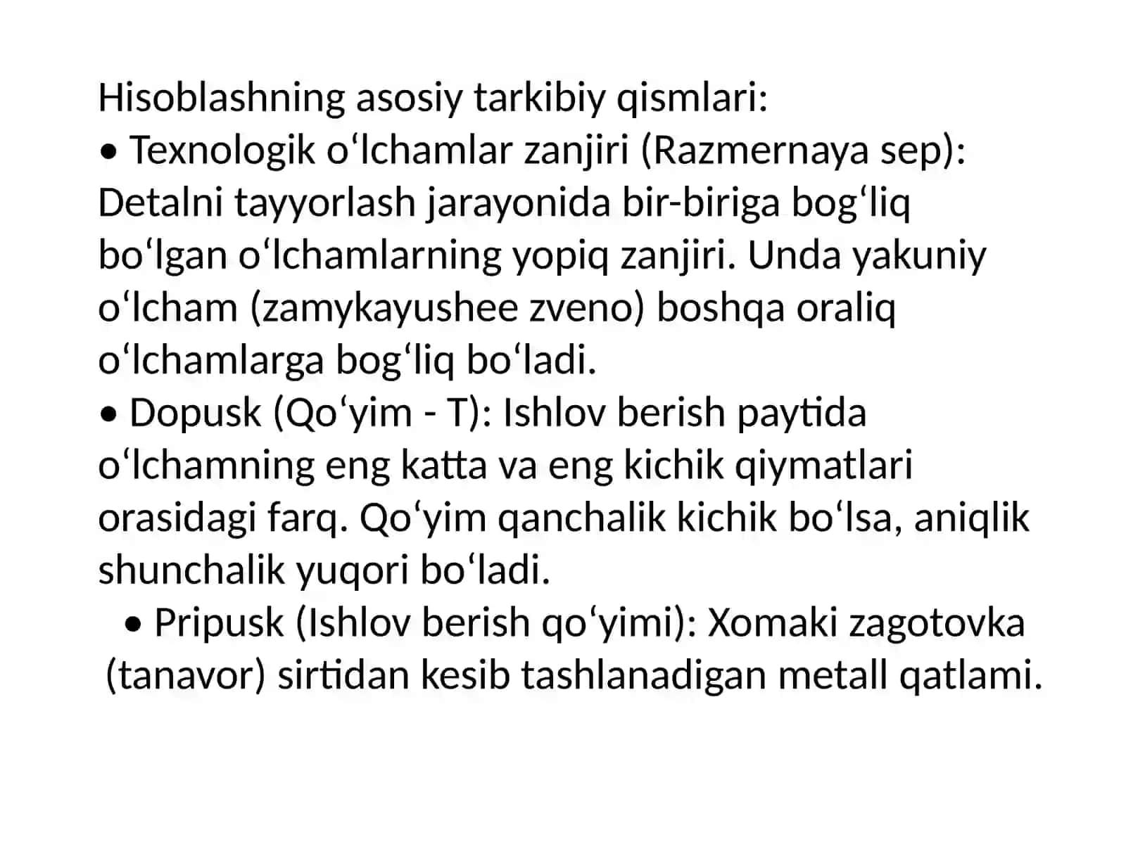 O'lchamlarning texnologik hisobi va uning mashinasozlikda qullanilishi 4