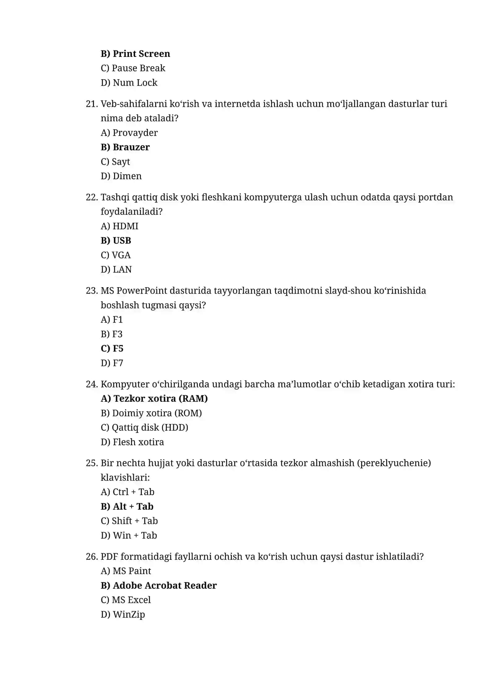 ARGOS imtihonlari uchun AKT va Axborot savodxonligi (200 talik eng yangi test bazasi) 4