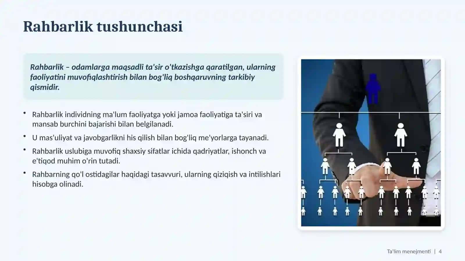 RAHBAR VA LIDER TUSHUNCHASI 4