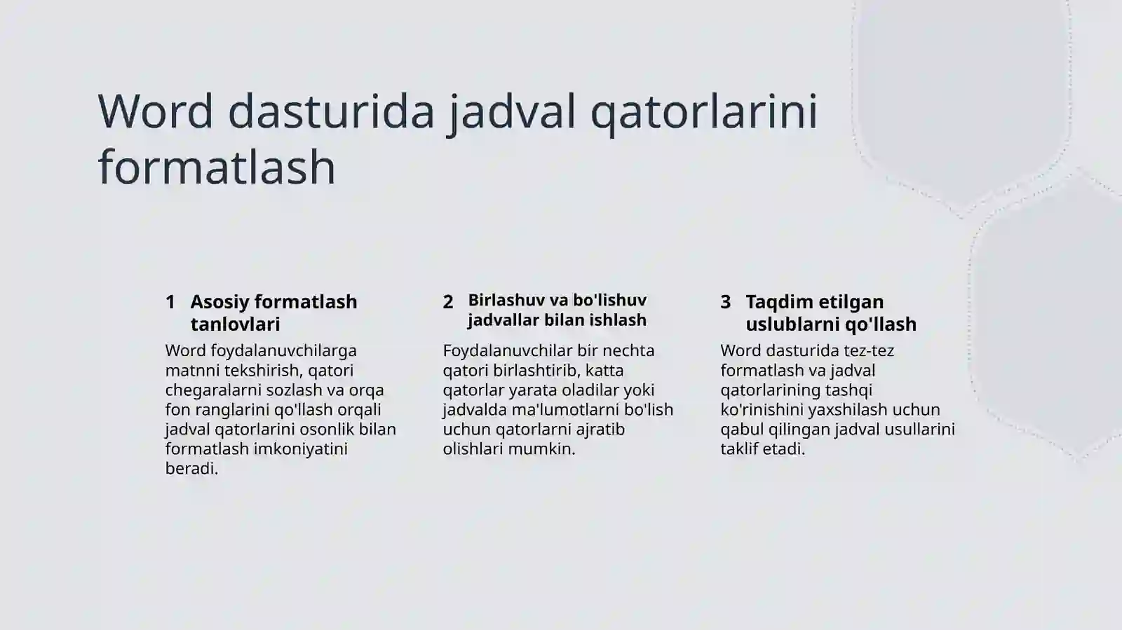 Word dasturida jadvallar bilan ishlash 4
