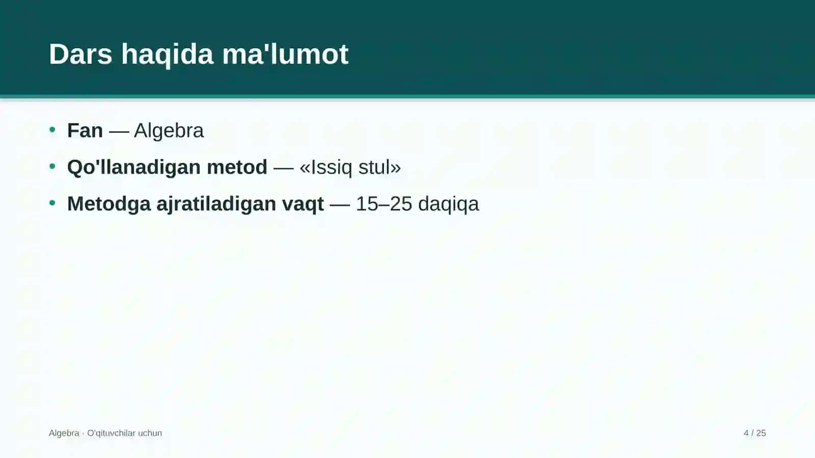 algebra darslarida issiq stul metodidan foydalanish 5608 4