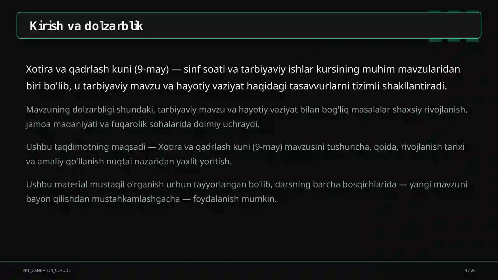 Sinf soati va tarbiyaviy tadbirlar 4