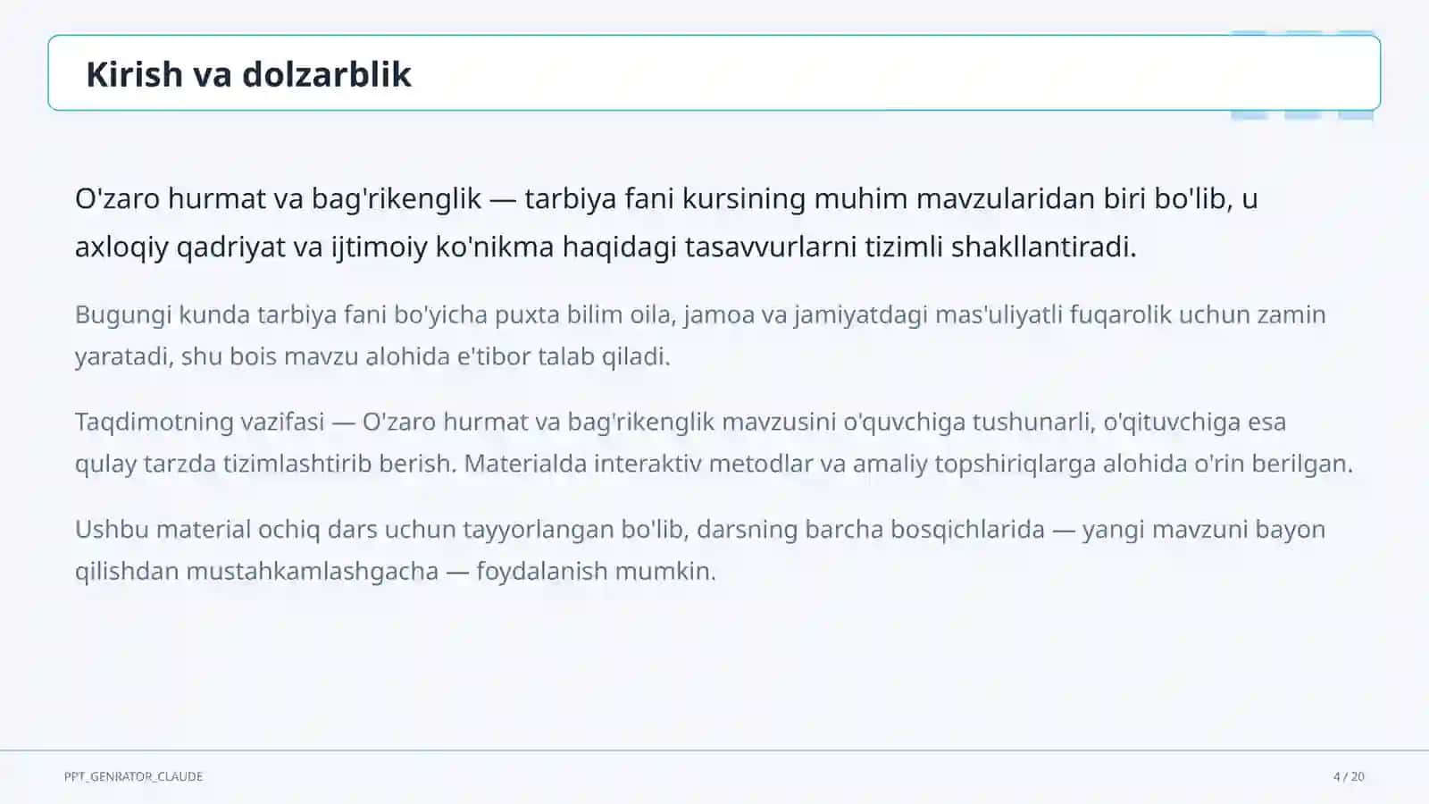 O'zaro hurmat va bag'rikenglik (7-sinf) 4
