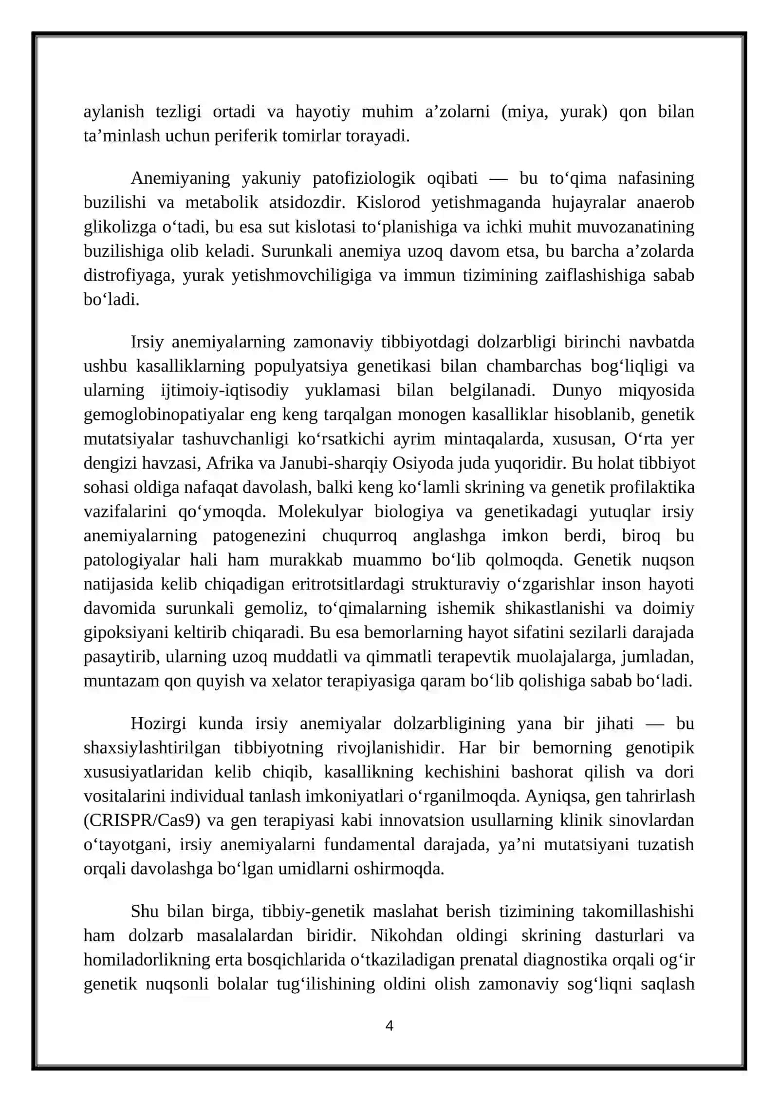 "IRSIY NUQSONLARNING ANEMIYA RIVOJLANISHIGA TA’SIRI” 4