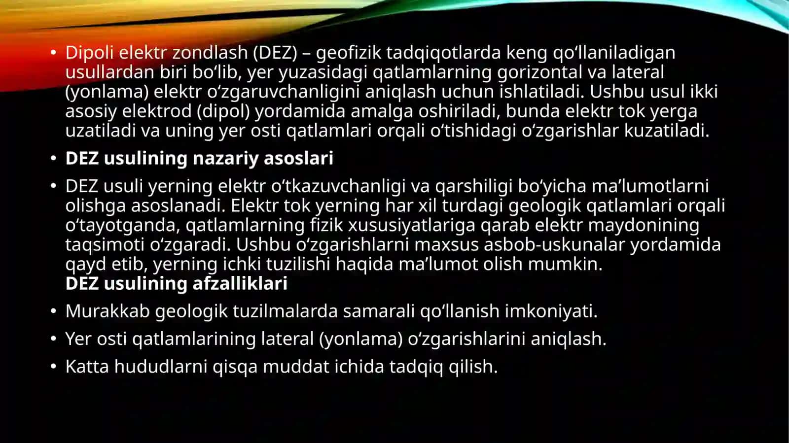 Tik elektr azmoiyshtalash usuli yoki (vertikal elektr zondlash VEZ) 4