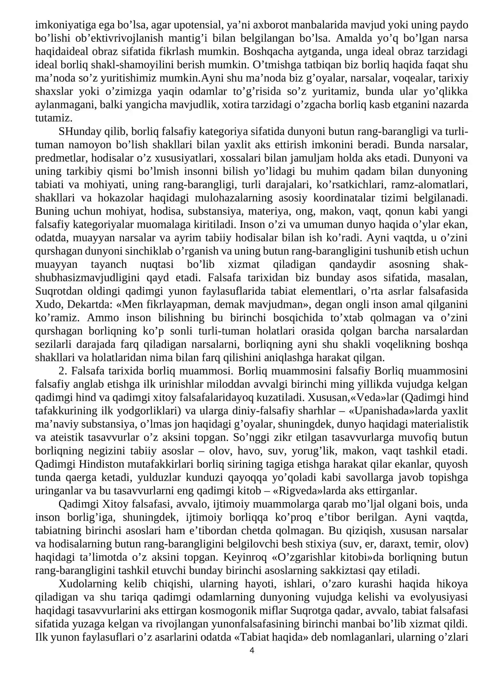 4-mavzu. Borliq (Ontologiya) va rivojlanish falsafasi 4