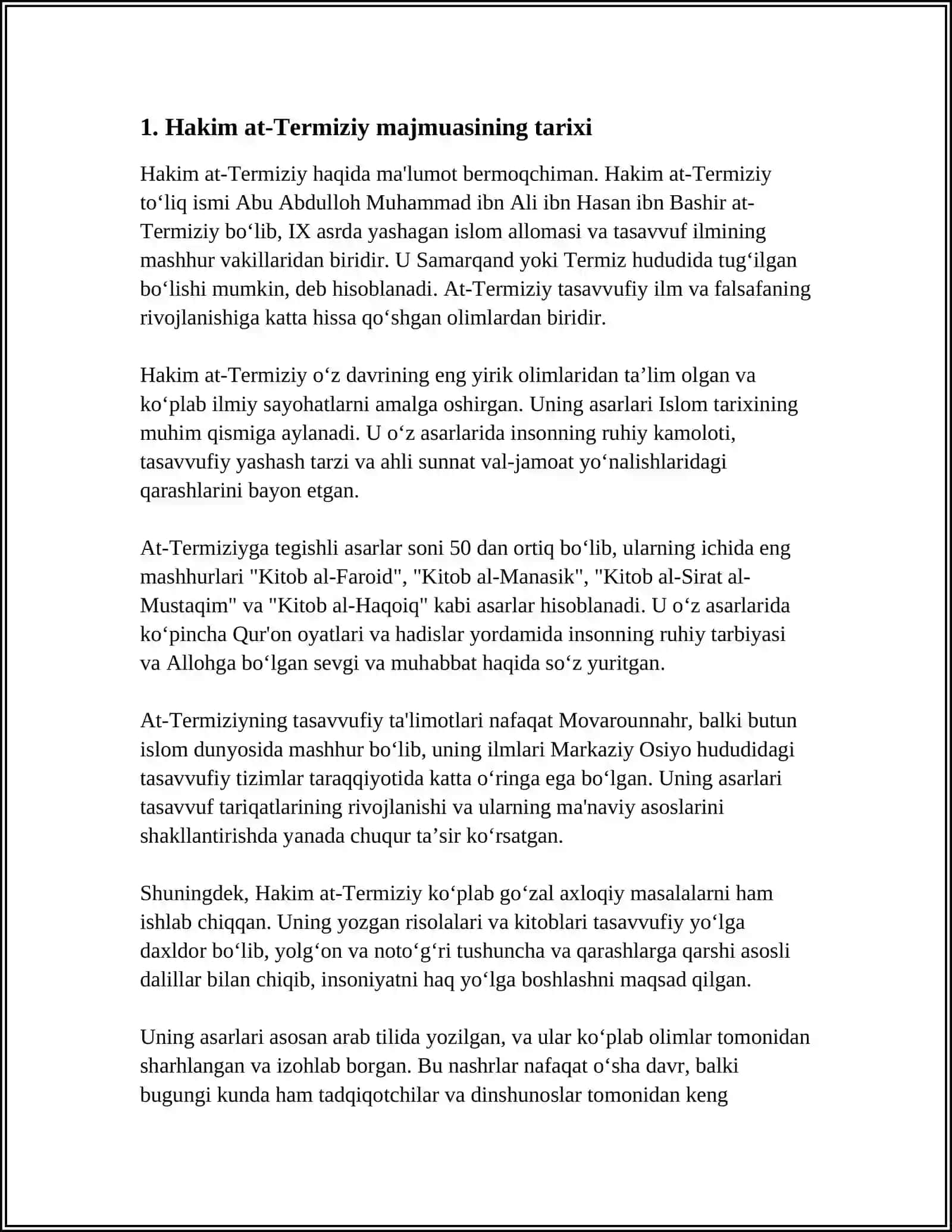 O’ZBEKISTONDAGI MUQADDAS ZIYORATGOHLAR:HAKIM AT-TERMIZIY MAJMUASI QAFFOL ASH-SHOSHIY MAQBARASI HAQIDA TAQDIMOT TAYYORLASH 4