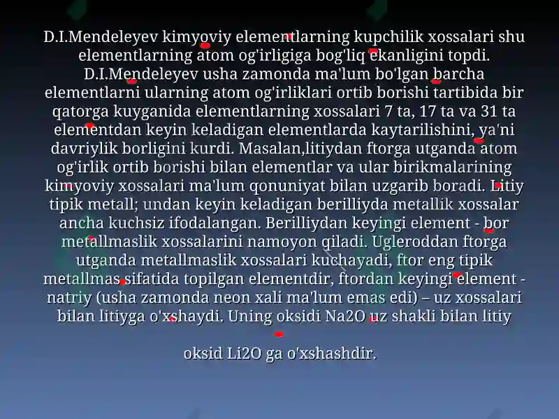 Atomlarning davriy va davriy bo'lmagan xossalari 4