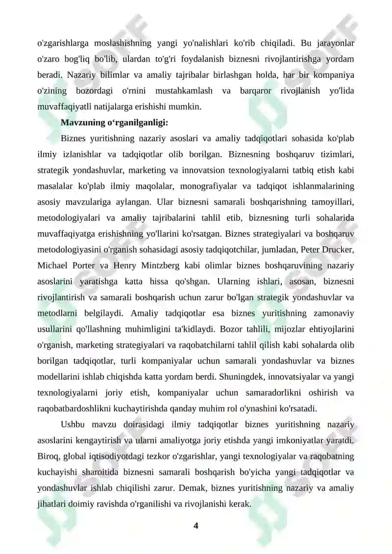 Biznes yuritish yo'nalishidagi nazariy qarashlar va amaliy tadqiqotlar 4