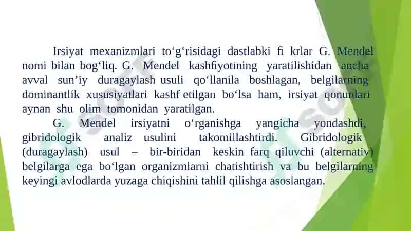 IRSIYATNING UMUMIY QONUNIYATLARI MENDELNING IRSIYAT QONUNLARI VA ULARNING MOHIYATI 4