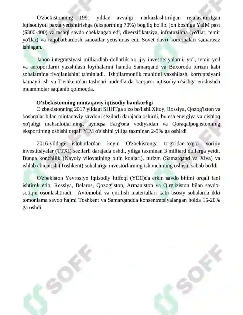 Xalqaro iqtisodiy integratsiya va O'zbekistonning Jahon hamjamiyatiga kirib borishi 4