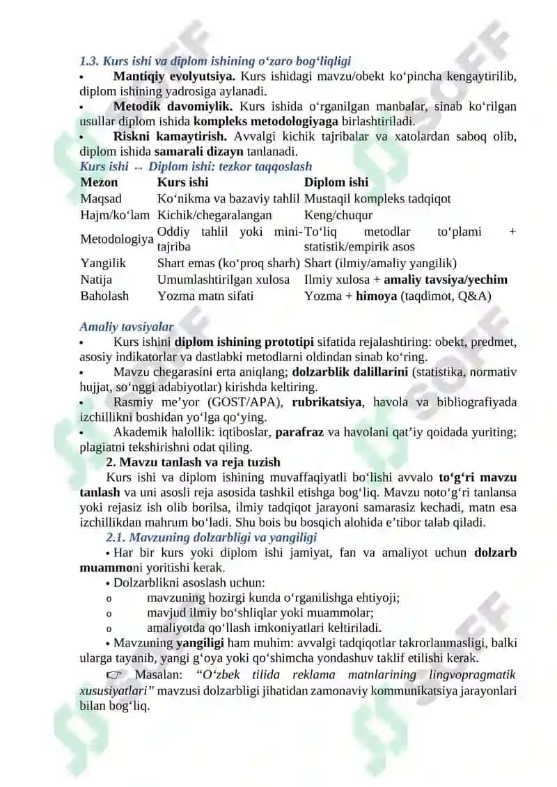 Kurs ishlarini, yakuniy malaka (diplom) ishlarini bajarish bo‘yicha uslubiy tavsiyalar, loyihalar 4