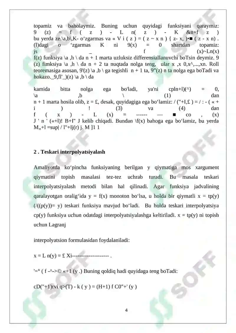 Funksiyalarni Nyuton formulalari yordamida approksimatsiyalash va egri chiziq yasash 4
