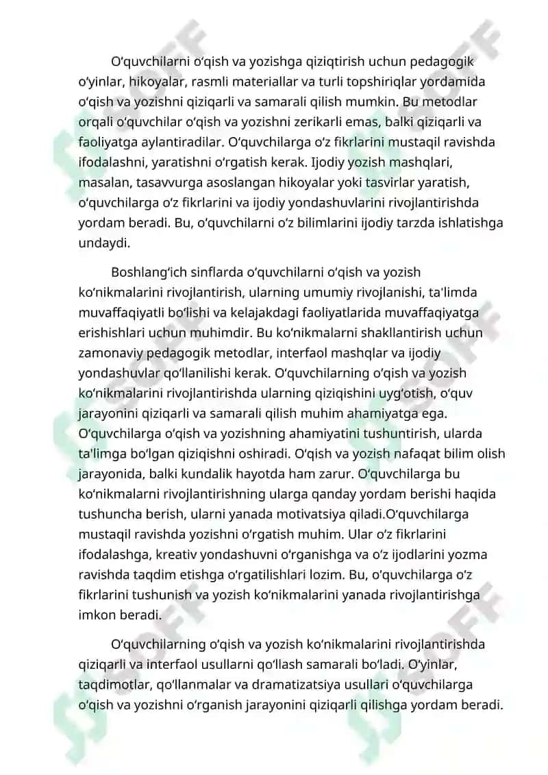 Boshlang’ich sinflarda o’quvchilarni o’qish va yozish ko’nikmalarini rivojlantirish 4