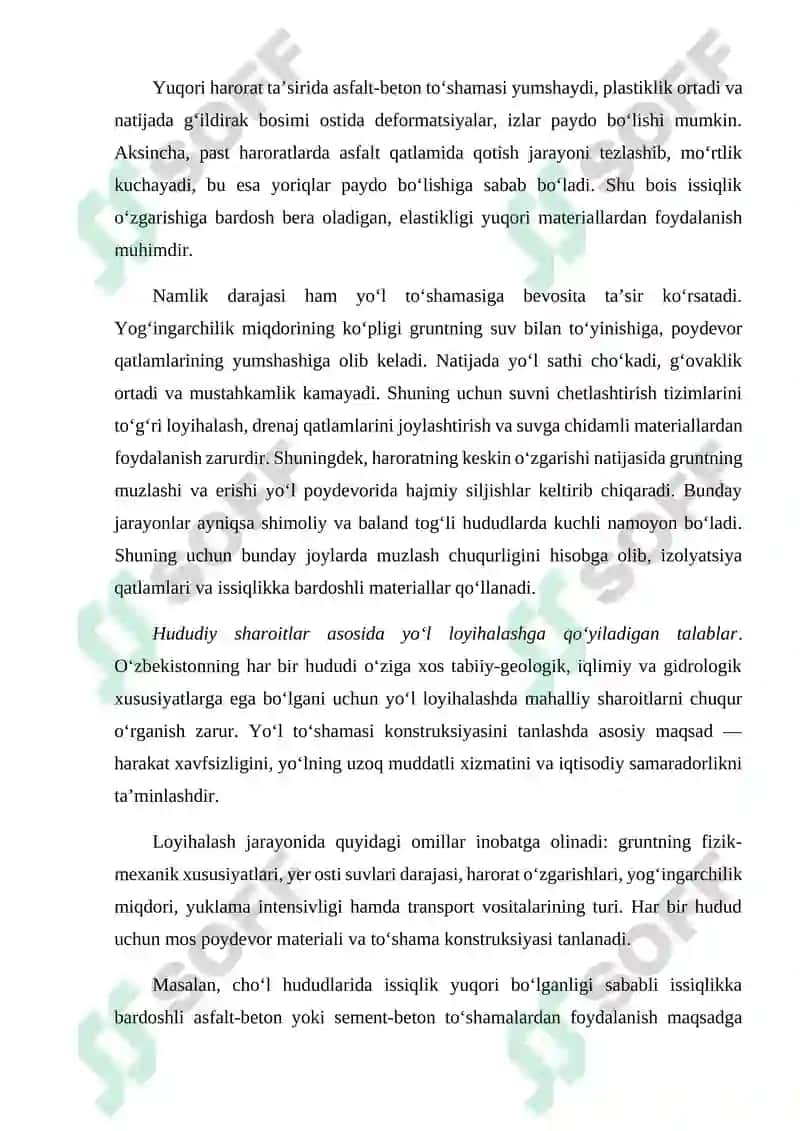 O’zbekiston Respuplikasi hududiy sharoitidan kelib chiqib yo’l to’shamasi konstruksiyalarini tanlash tamoyillari 4