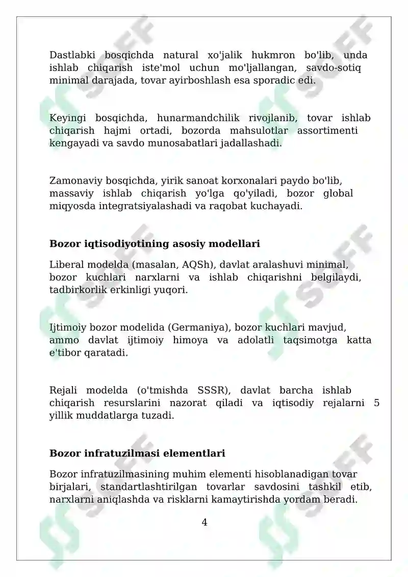 Bozor iqtisodiyotining shakllanishi va rivojlanish bosqichlari 4